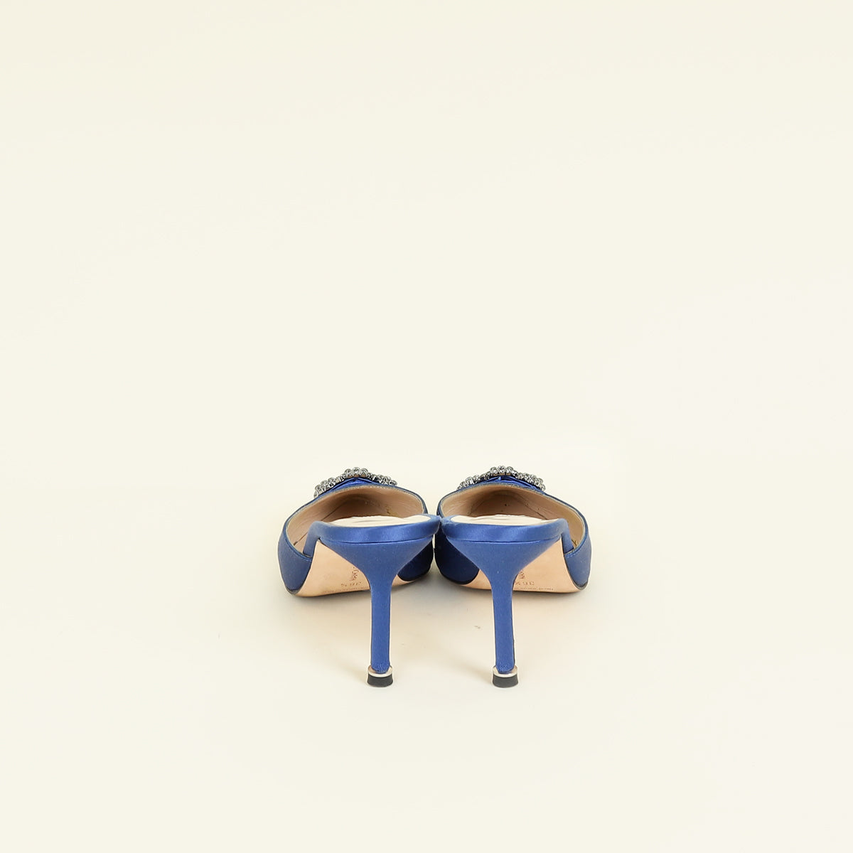 Manolo Blahnik Blue Satin Hangisi Mules 36.5