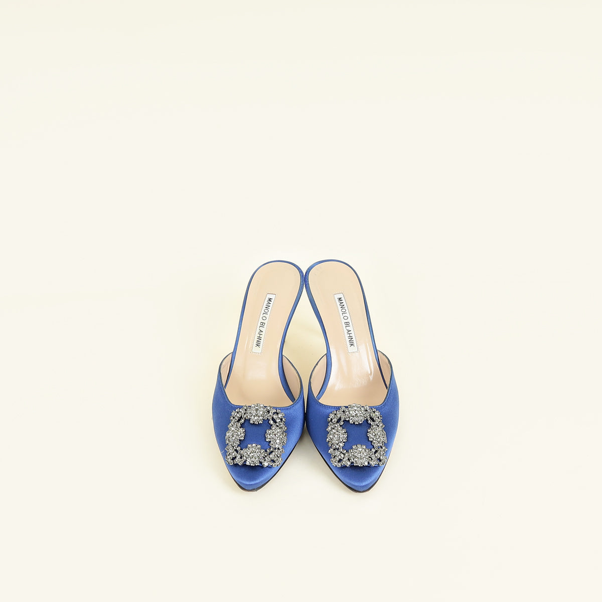 Manolo Blahnik Blue Satin Hangisi Mules 36.5
