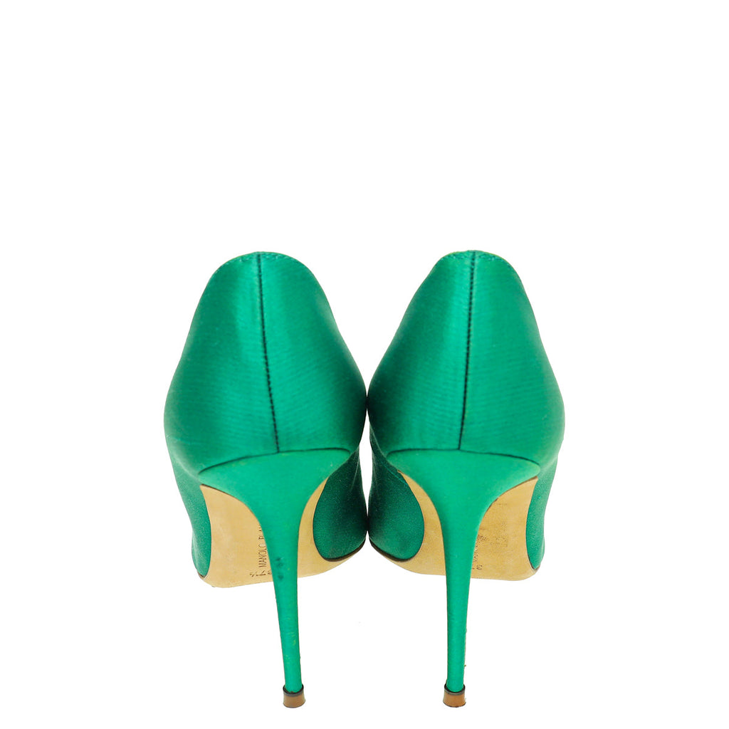 Manolo Blahnik Green Satin Borlak Pumps 37.5