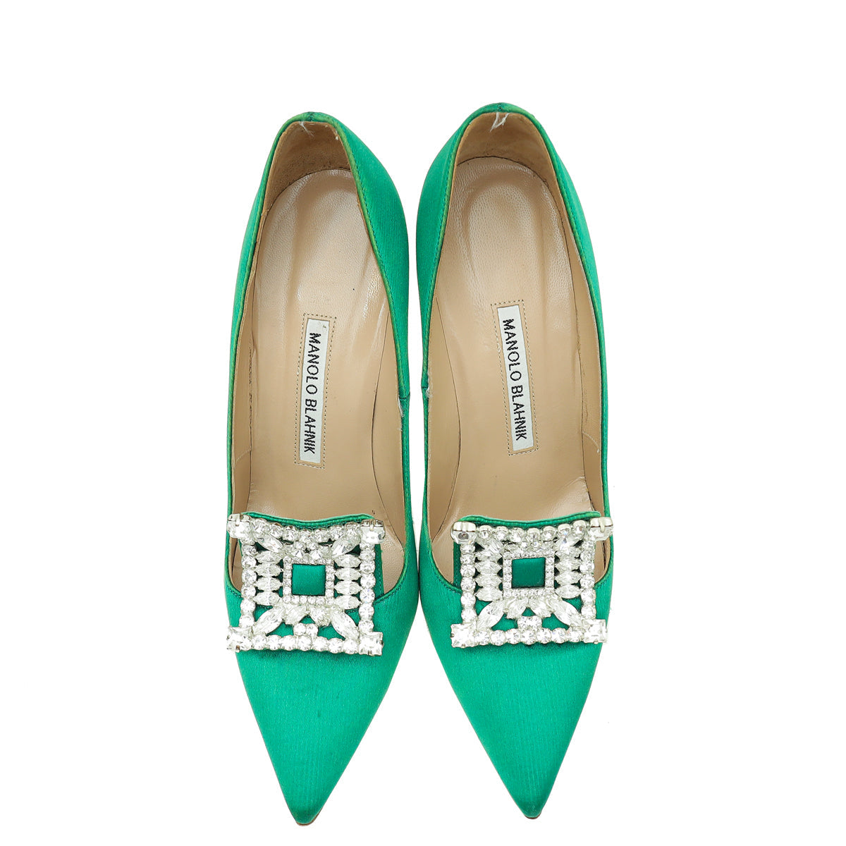 Manolo Blahnik Green Satin Borlak Pumps 37.5