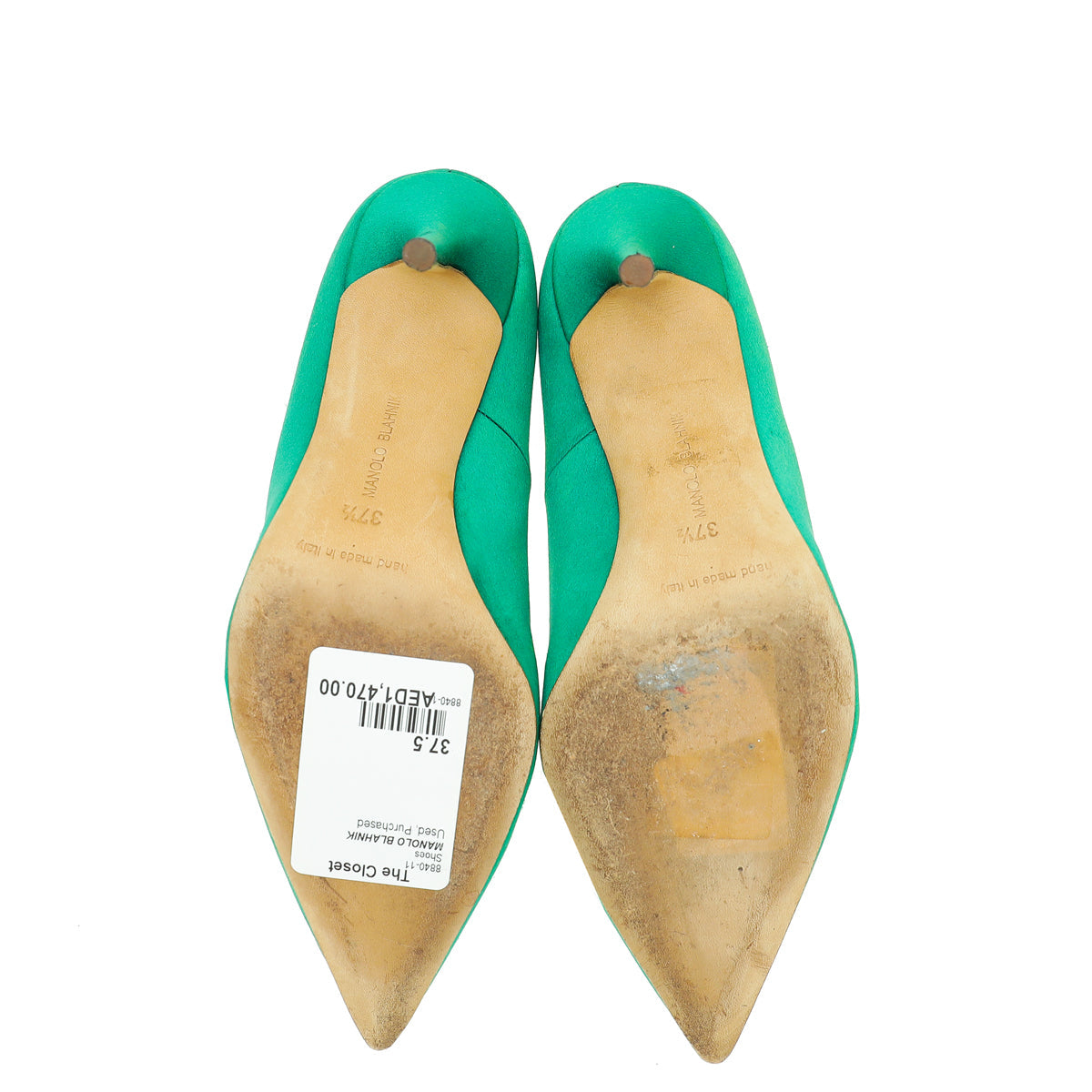 Manolo Blahnik Green Satin Borlak Pumps 37.5