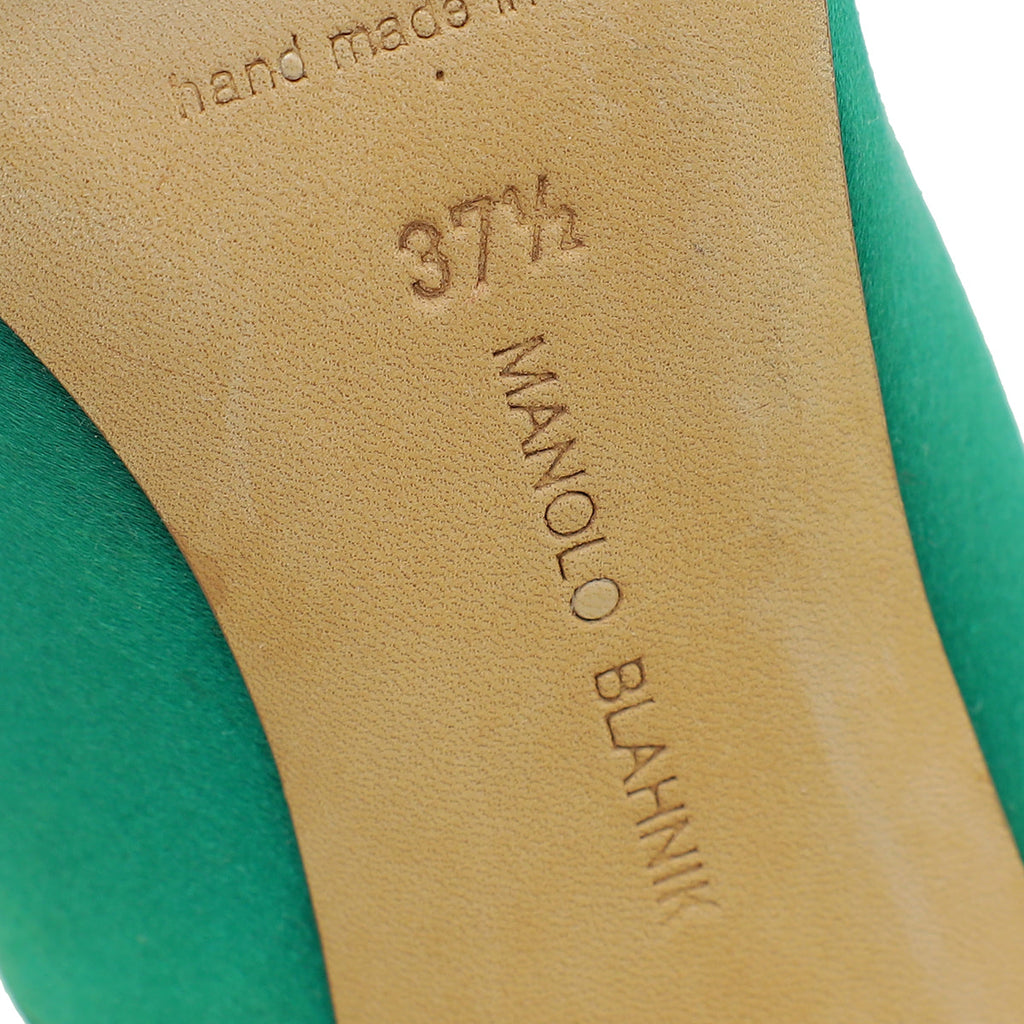 Manolo Blahnik Green Satin Borlak Pumps 37.5