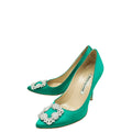 Manolo Blahnik Green Satin Hangisi Pump 37