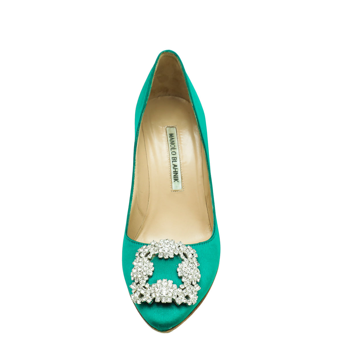 Manolo Blahnik Green Satin Hangisi Pump 37