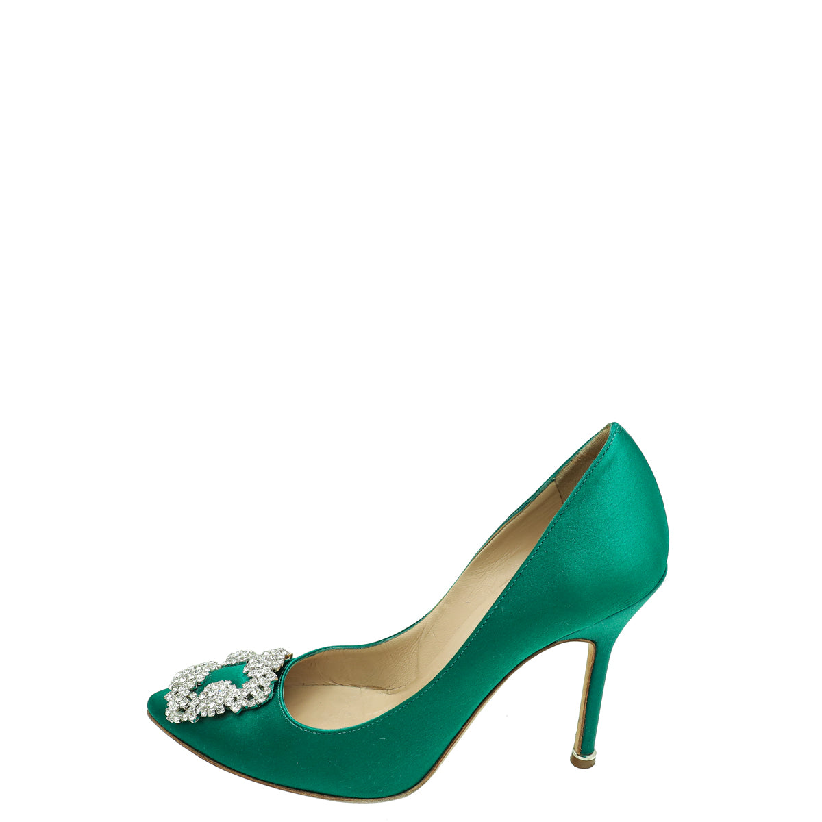 Manolo Blahnik Green Satin Hangisi Pump 37