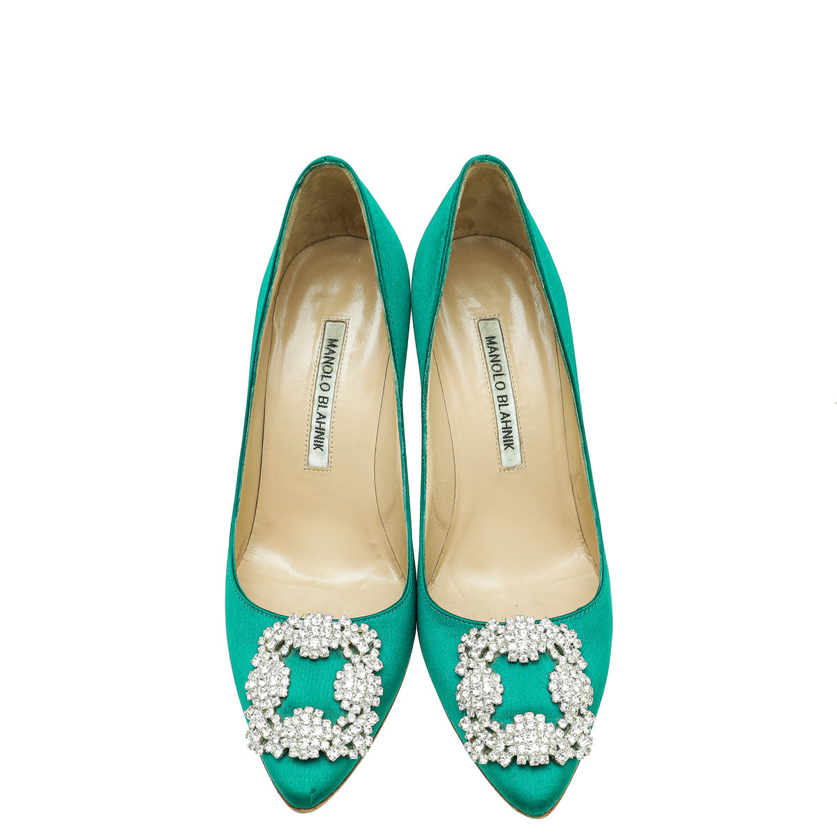 Manolo Blahnik Green Satin Hangisi Pump 37