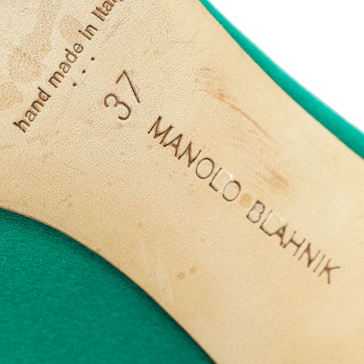 Manolo Blahnik Green Satin Hangisi Pump 37