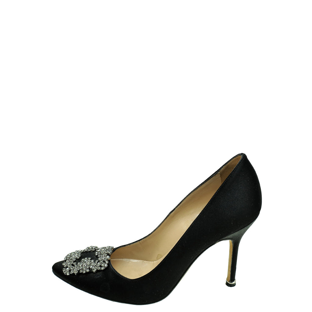 Manolo Blahnik Black Satin Hangisi Pump 37
