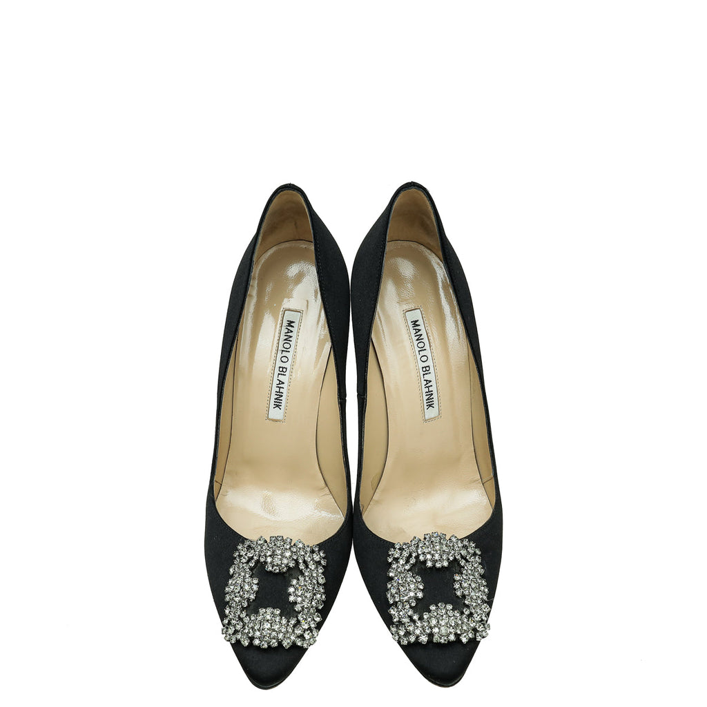 Manolo Blahnik Black Satin Hangisi Pump 37