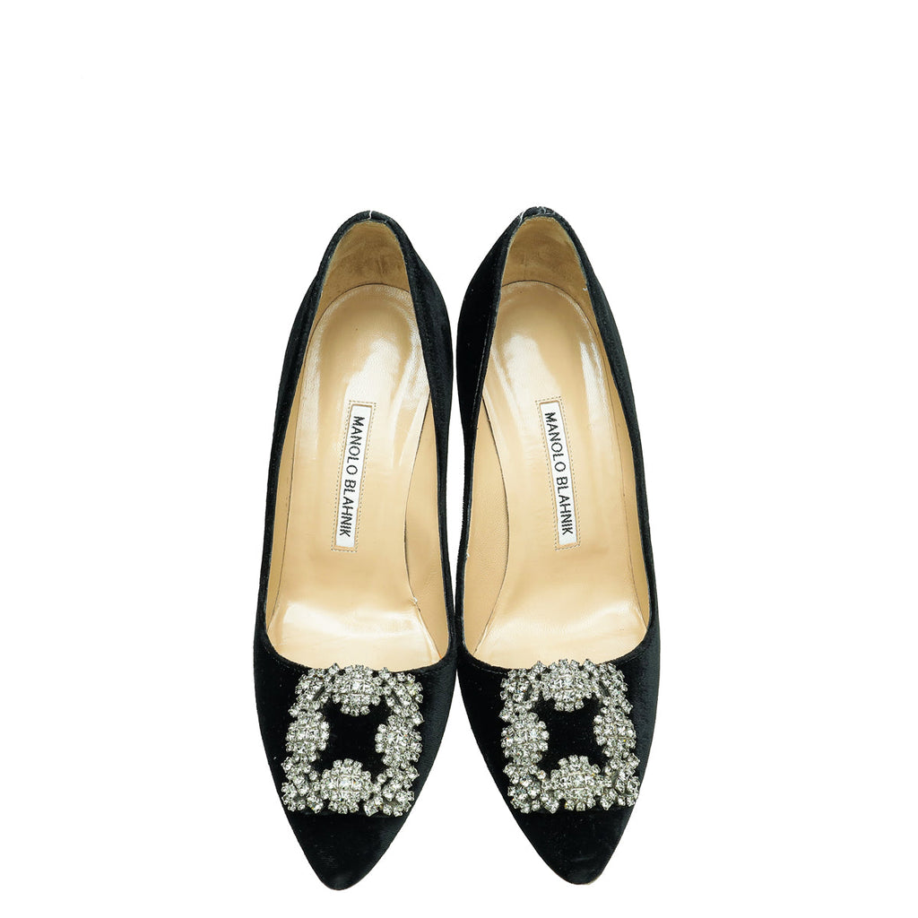 Manolo Blahnik Black Velvet Hangisi Pump 37