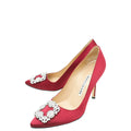 Manolo Blahnik Wine Red Satin Hangisi Pump 37