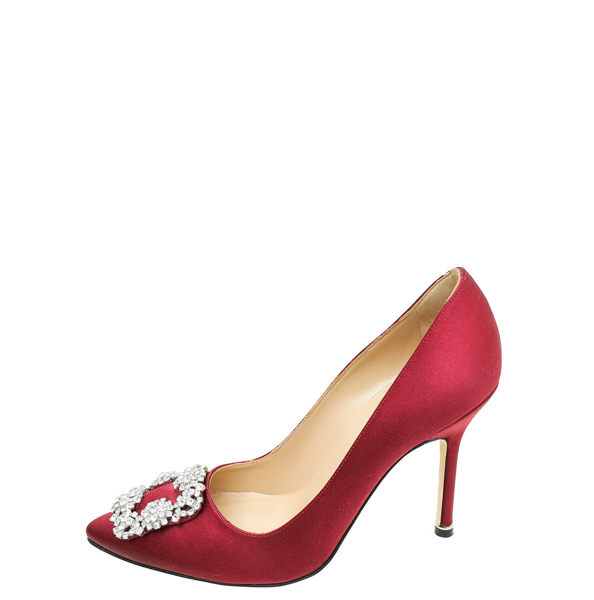 Manolo Blahnik Wine Red Satin Hangisi Pump 37