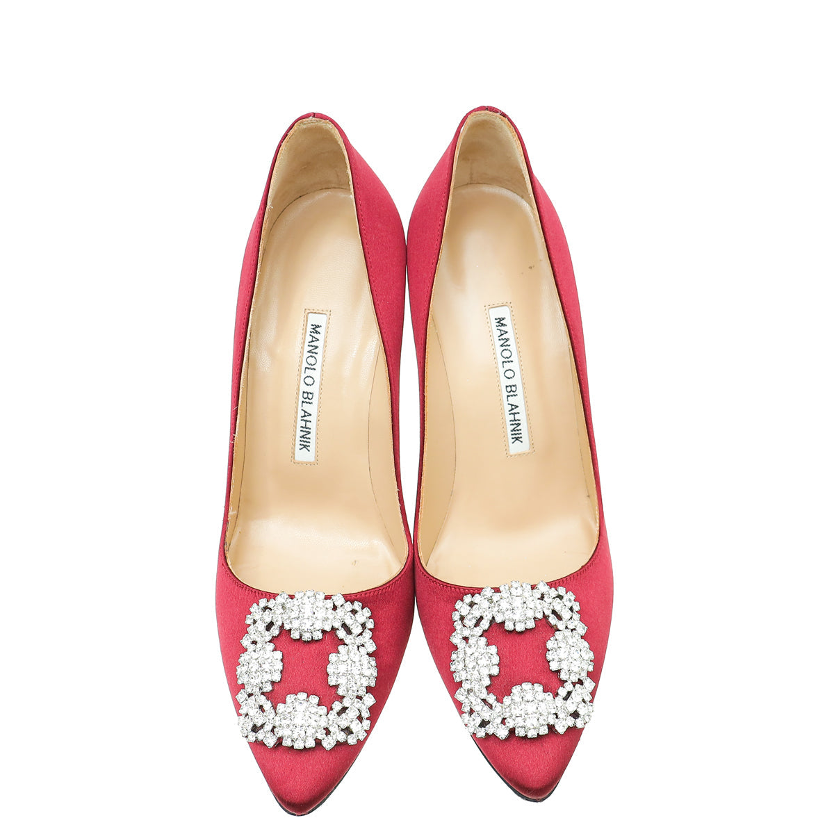 Manolo Blahnik Wine Red Satin Hangisi Pump 37