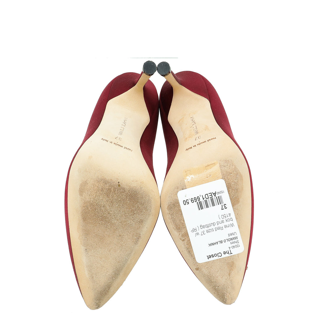 Manolo Blahnik Wine Red Satin Hangisi Pump 37