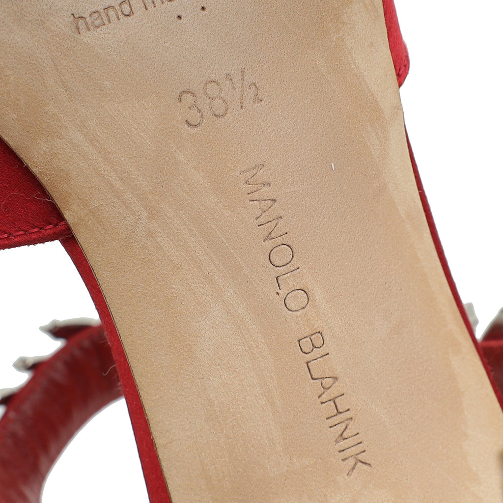 Manolo Blahnik Dark Red Lurum Satin Crystal Slingback Mules 38.5