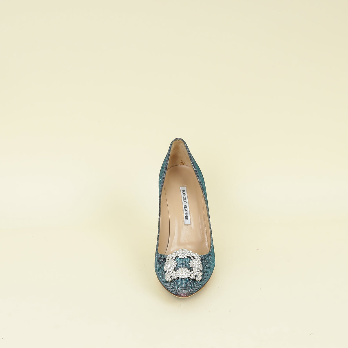 Manolo Blahnik Teal Multicolor Hangisi Glitter Pump 38.5