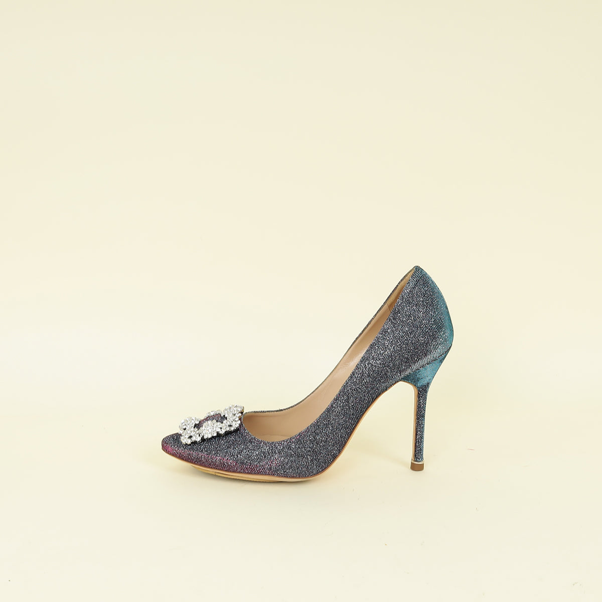 Manolo Blahnik Teal Multicolor Hangisi Glitter Pump 38.5