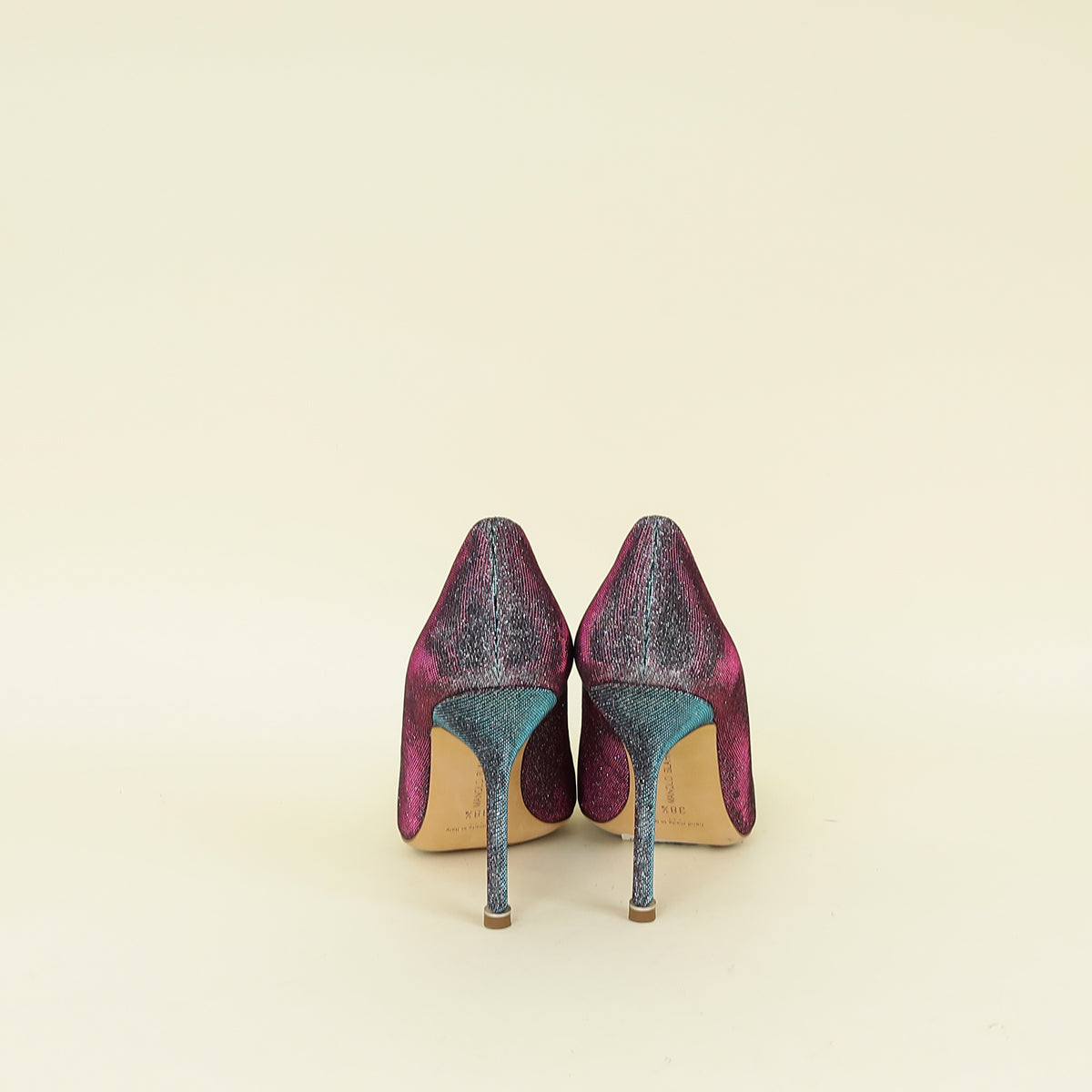 Manolo Blahnik Teal Multicolor Hangisi Glitter Pump 38.5
