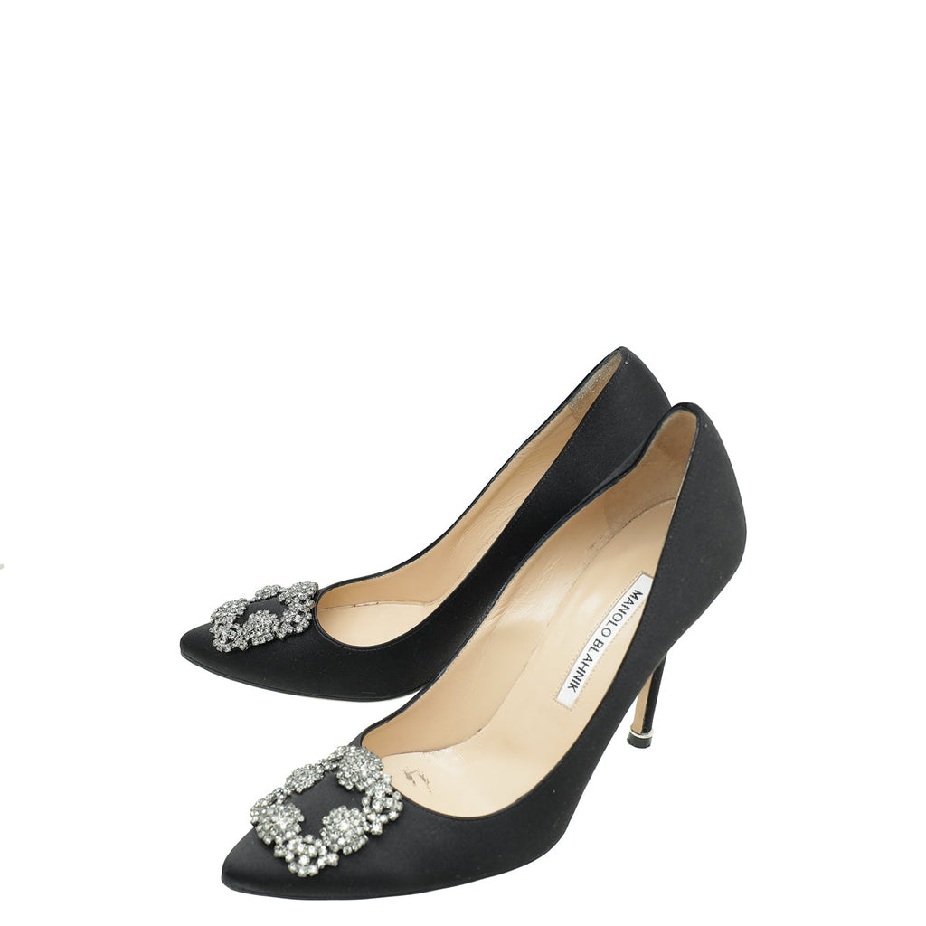 Manolo Blahnik Black Satin Hangisi Pump 38.5