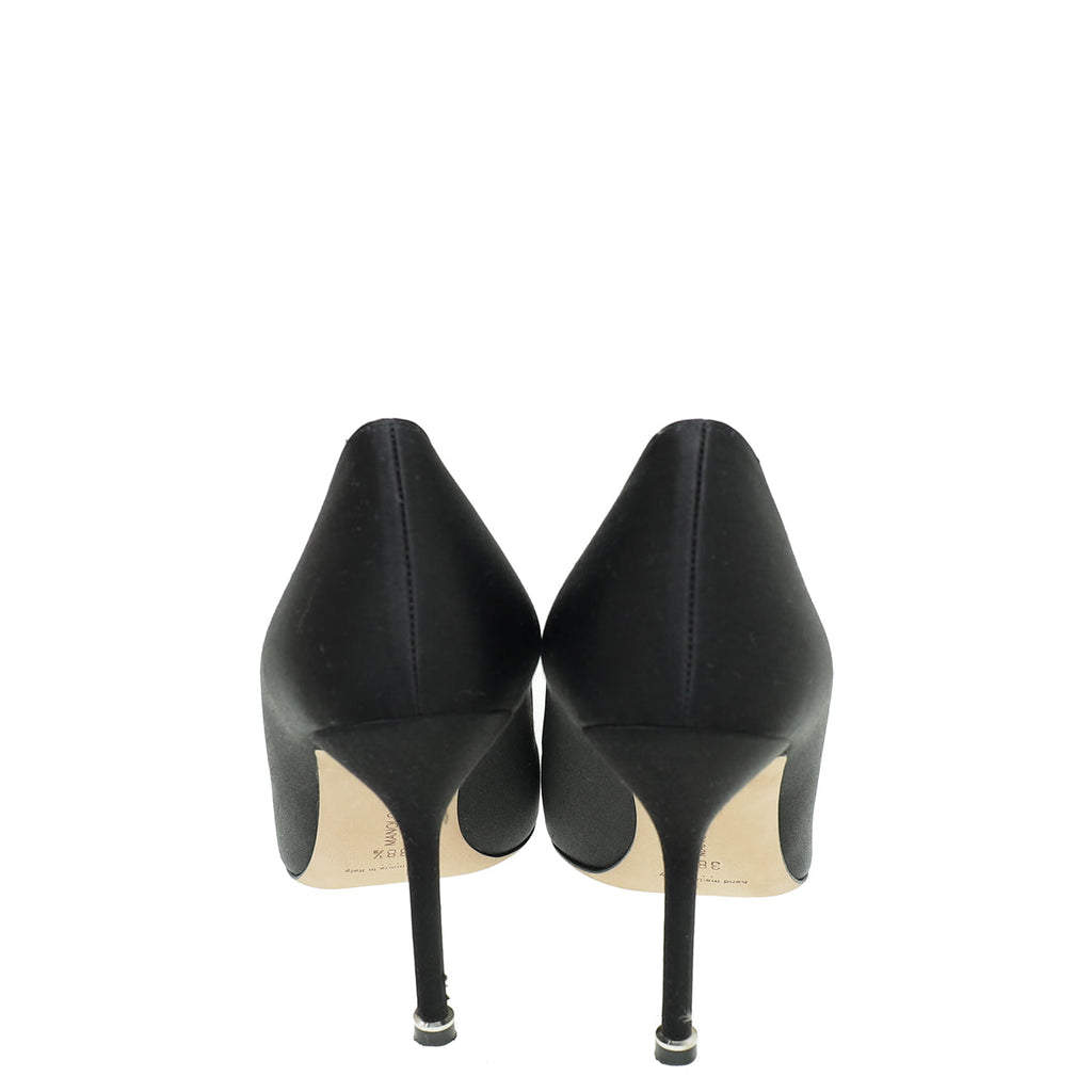Manolo Blahnik Black Satin Hangisi Pump 38.5