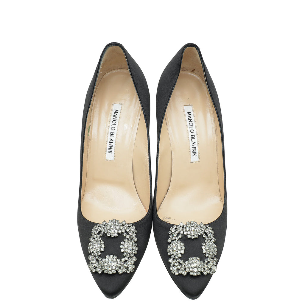 Manolo Blahnik Black Satin Hangisi Pump 38.5