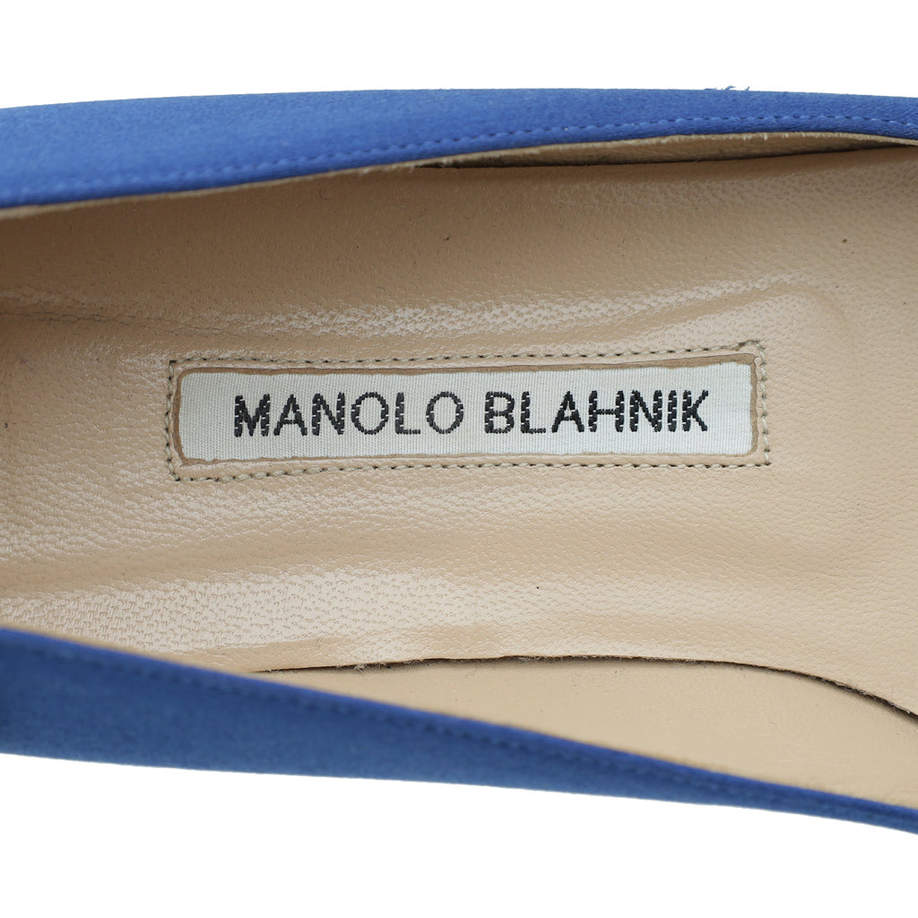 Manolo Blahnik Blue Satin Hangisi Crystal Flat Ballerina 38.5