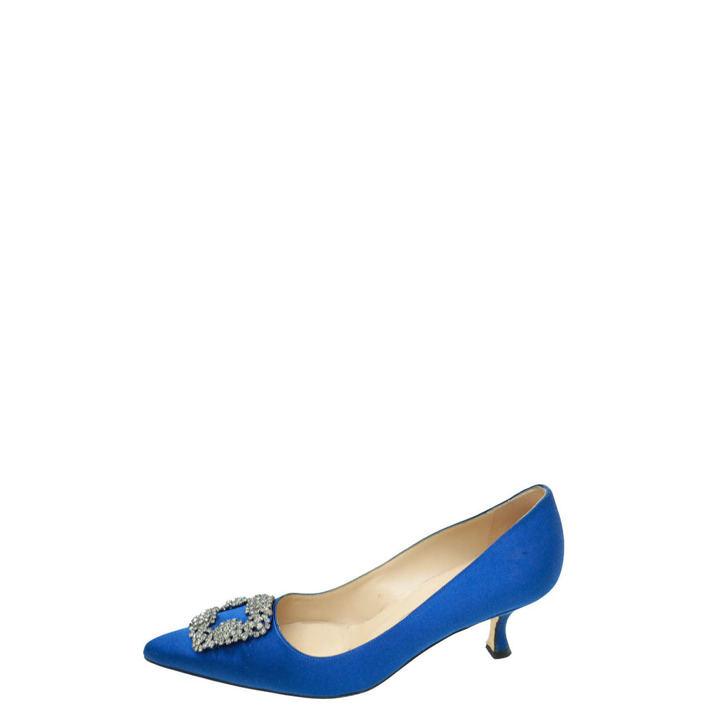Manolo Blahnik Blue Satin Crystal Hangisi Pump 38