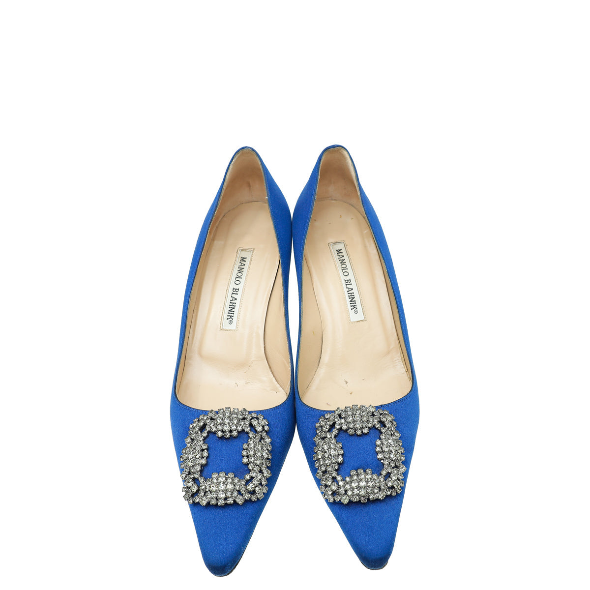 Manolo Blahnik Blue Satin Crystal Hangisi Pump 38
