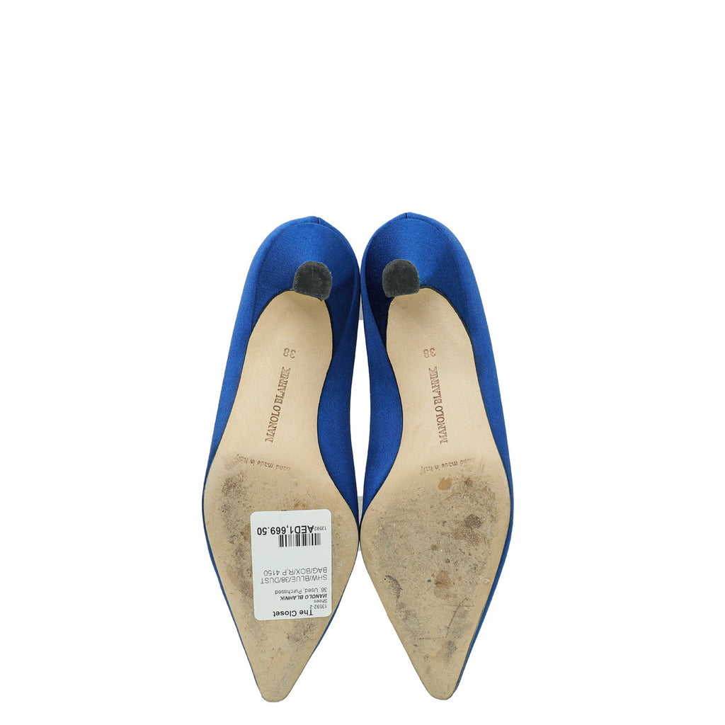 Manolo Blahnik Blue Satin Crystal Hangisi Pump 38