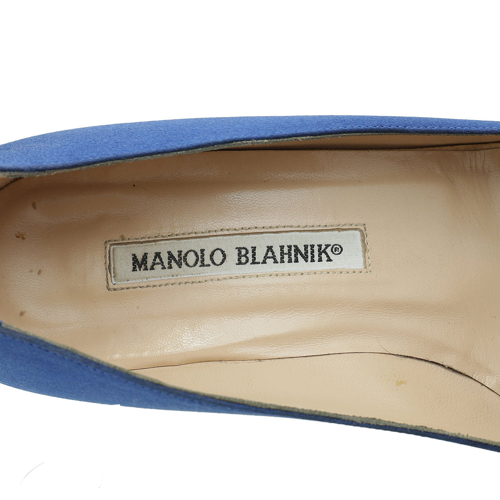 Manolo Blahnik Blue Satin Crystal Hangisi Pump 38