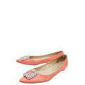 Manolo Blahnik Coral Satin Hangisi Crystal Ballerina Flat 39.5