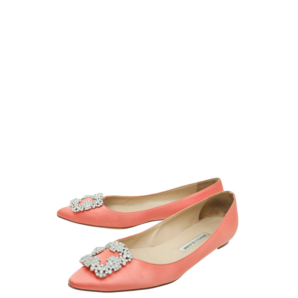Manolo Blahnik Coral Satin Hangisi Crystal Ballerina Flat 39.5