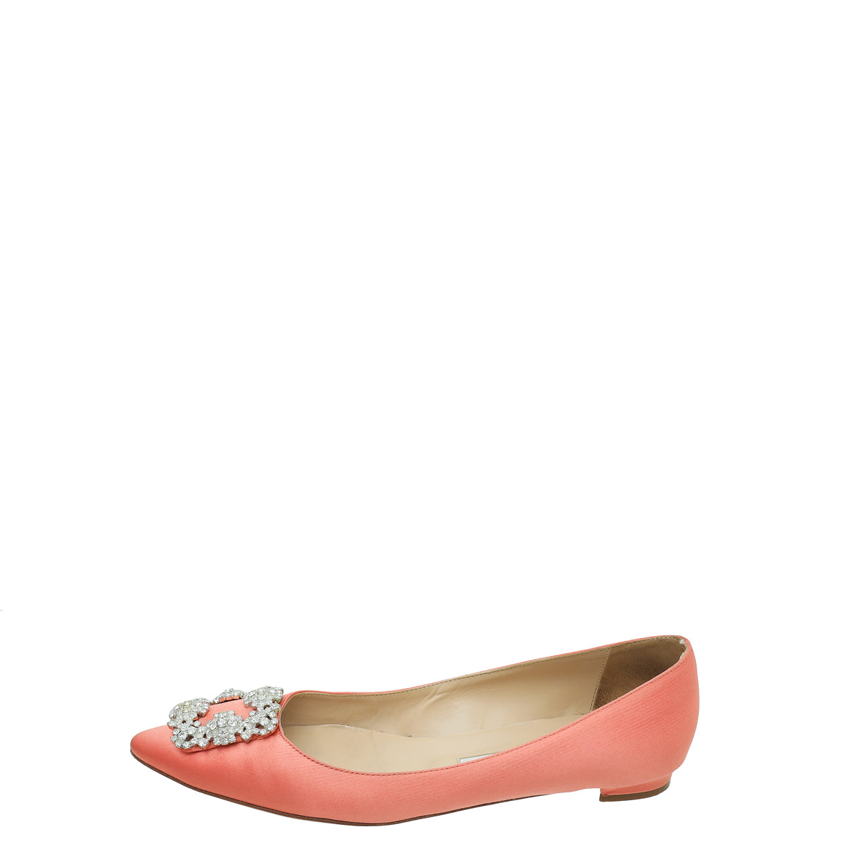 Manolo Blahnik Coral Satin Hangisi Crystal Ballerina Flat 39.5
