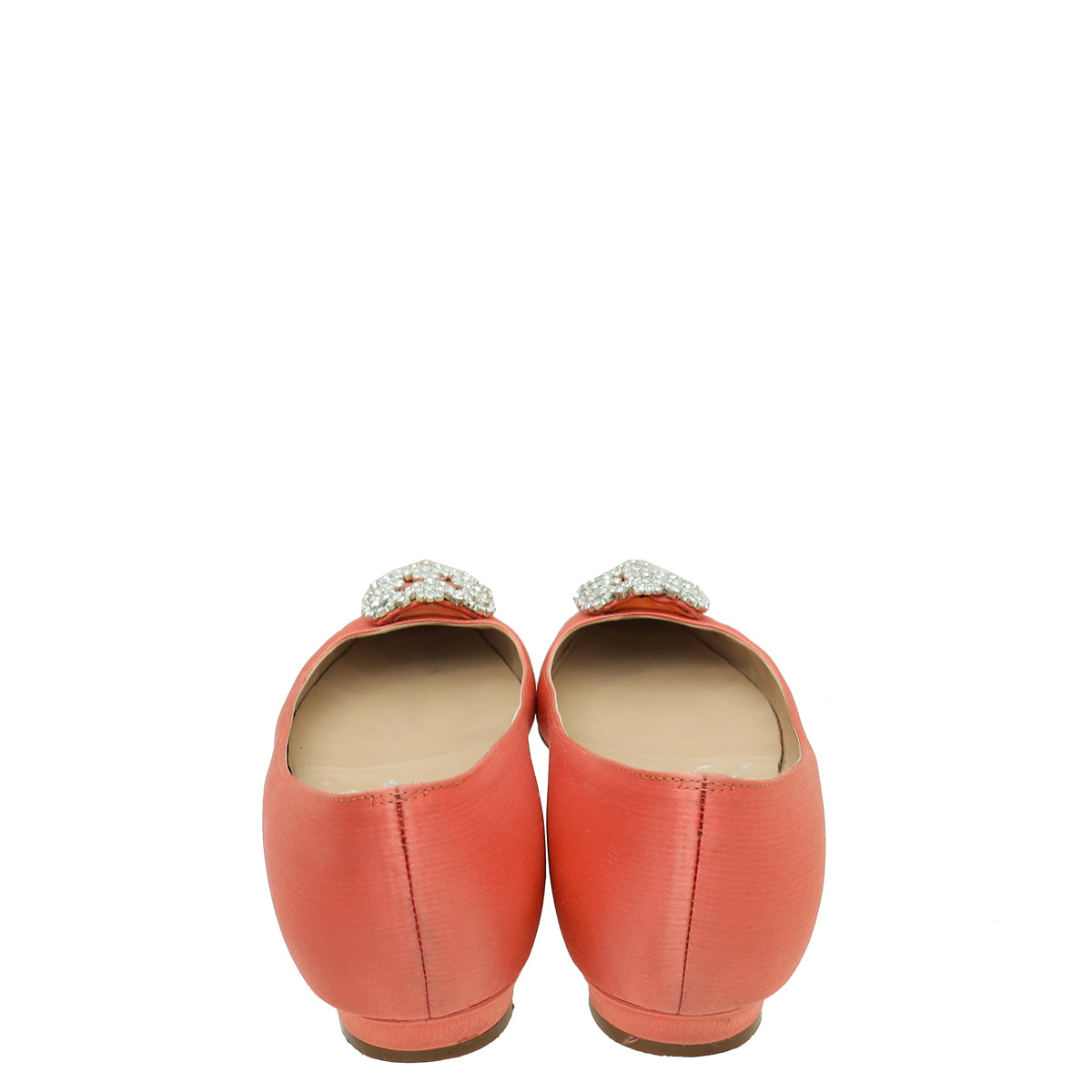 Manolo Blahnik Coral Satin Hangisi Crystal Ballerina Flat 39.5