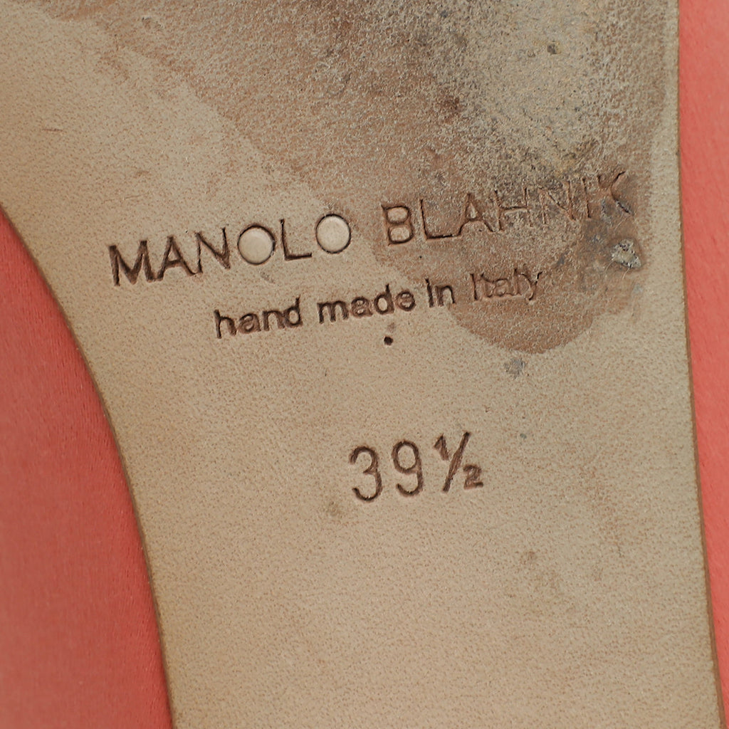 Manolo Blahnik Coral Satin Hangisi Crystal Ballerina Flat 39.5