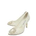 Manolo Blahnik White Hangisi Lace Embellished Pump 39