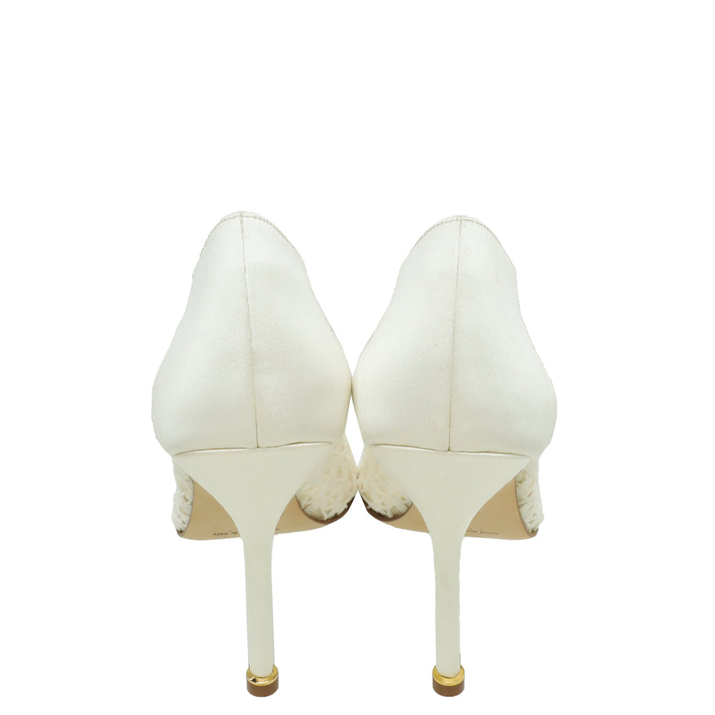 Manolo Blahnik White Hangisi Lace Embellished Pump 39