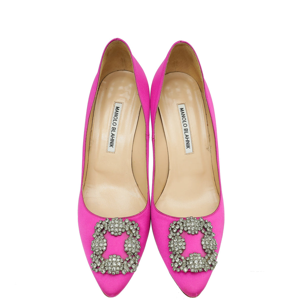 Manolo Blahnik Dark Fuchsia Satin Hangisi Pumps 39