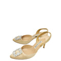 Manolo Blahnik Champagne Satin Hangisi Embellished Slingback 40
