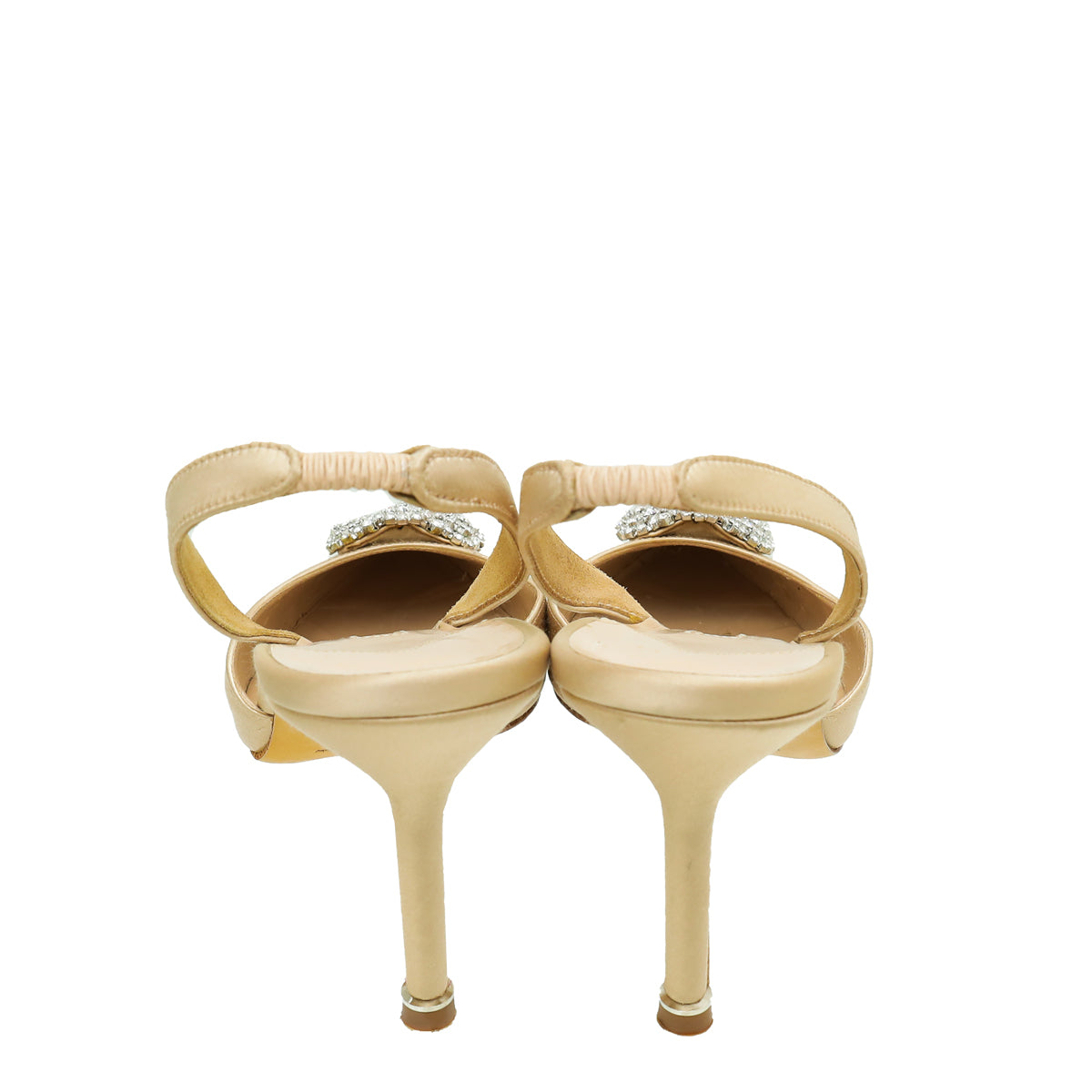 Manolo Blahnik Champagne Satin Hangisi Embellished Slingback 40