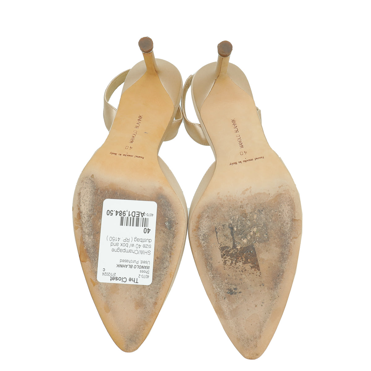 Manolo Blahnik Champagne Satin Hangisi Embellished Slingback 40