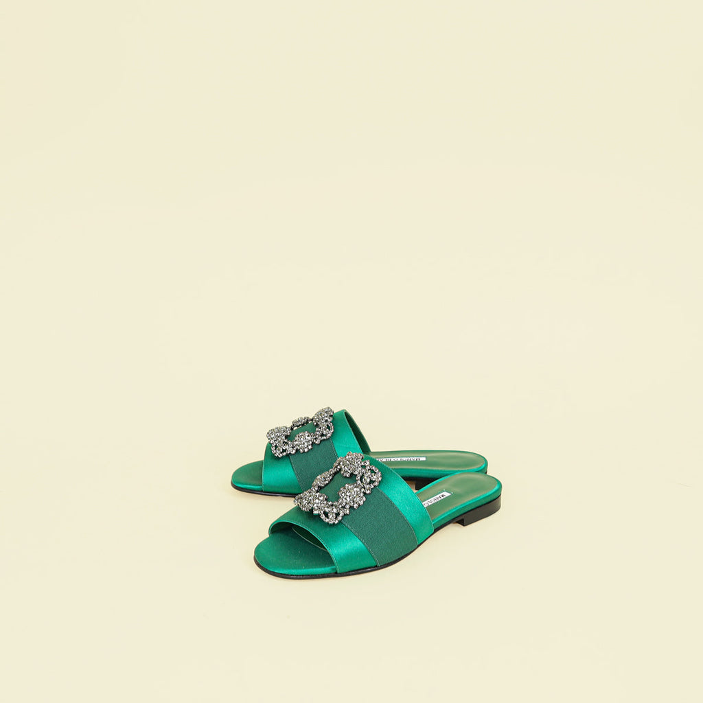 Manolo Blahnik Green Martamod Flat Slides Sandal 36