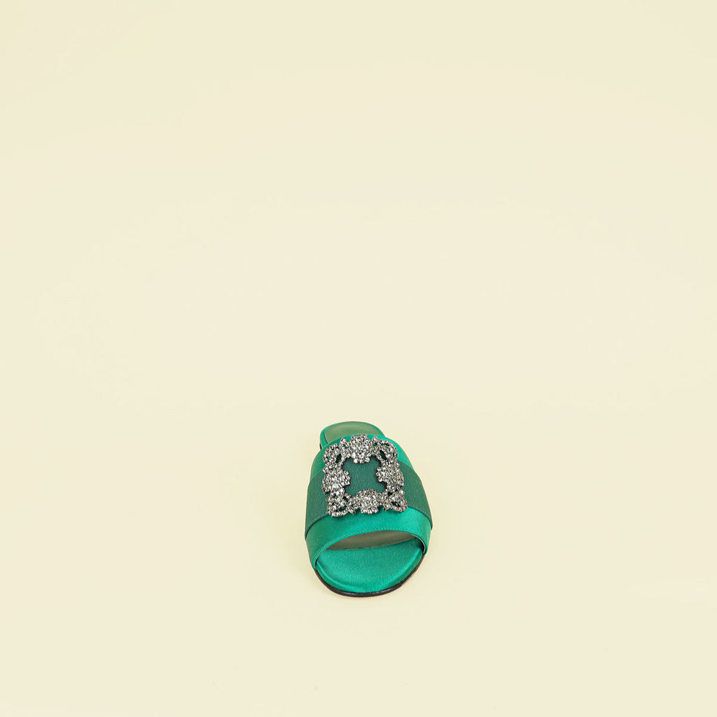 Manolo Blahnik Green Martamod Flat Slides Sandal 36