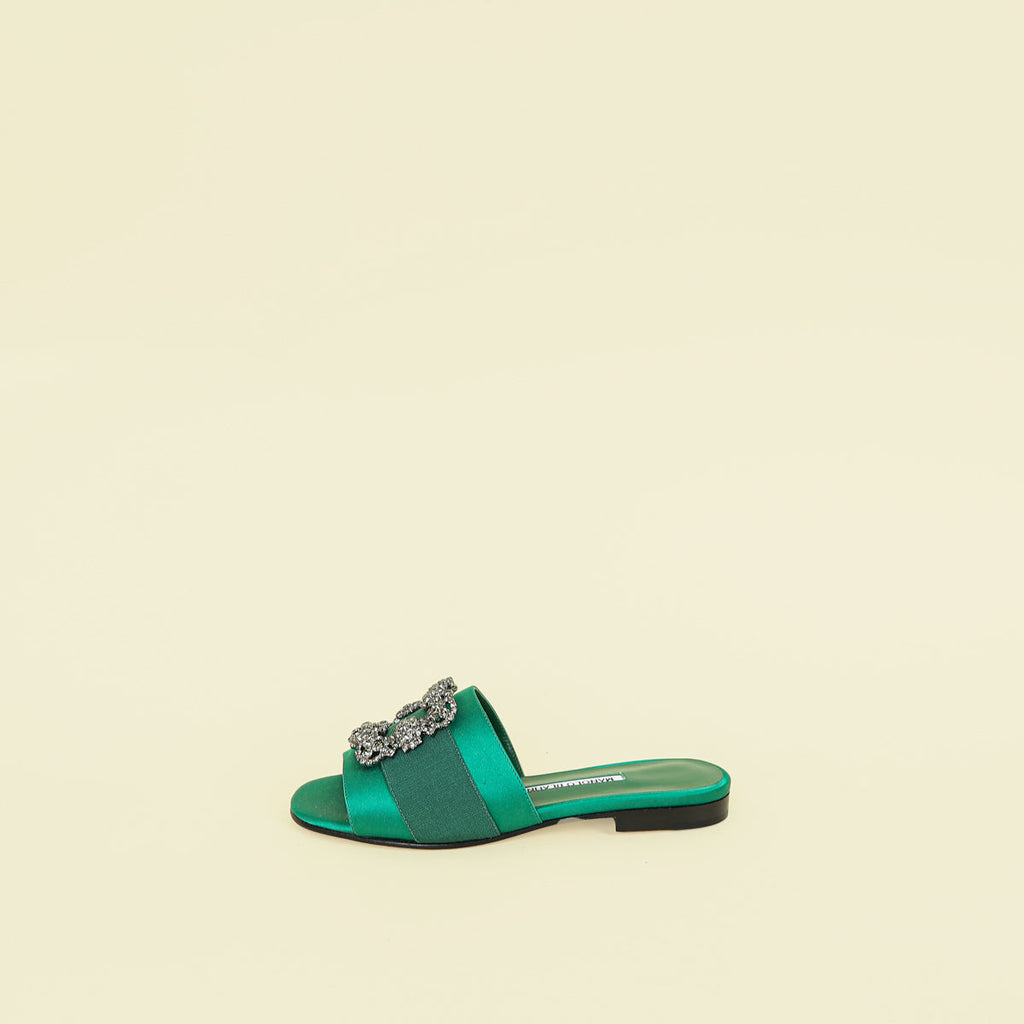 Manolo Blahnik Green Martamod Flat Slides Sandal 36