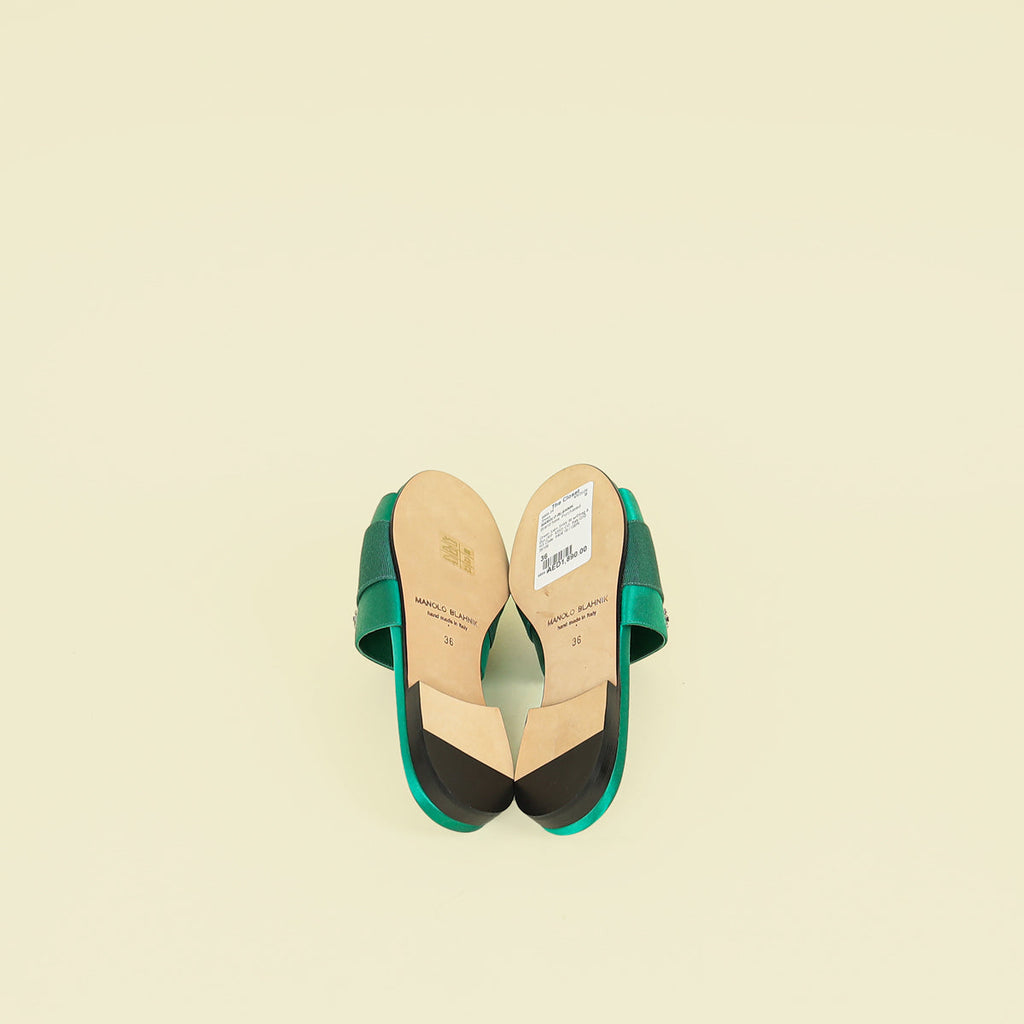 Manolo Blahnik Green Martamod Flat Slides Sandal 36