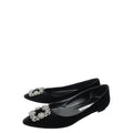 Manolo Blahnik Black Velvet Hangisi Embellished Flat Ballerina 37