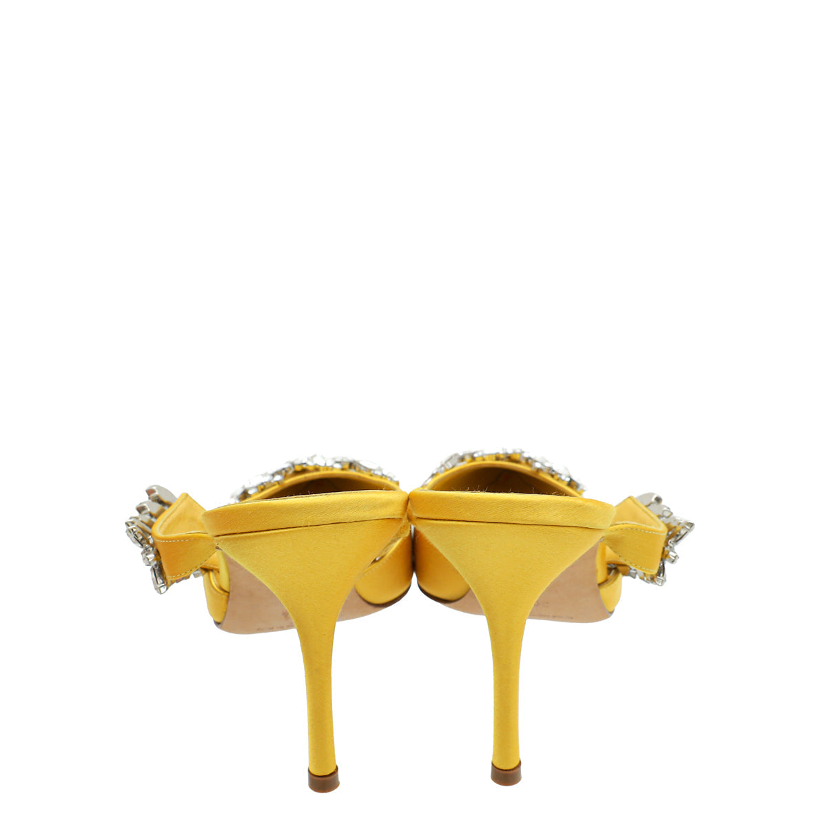 Manolo Blahnik Yellow Lurum Satin Crystal Slingback Mules 38.5