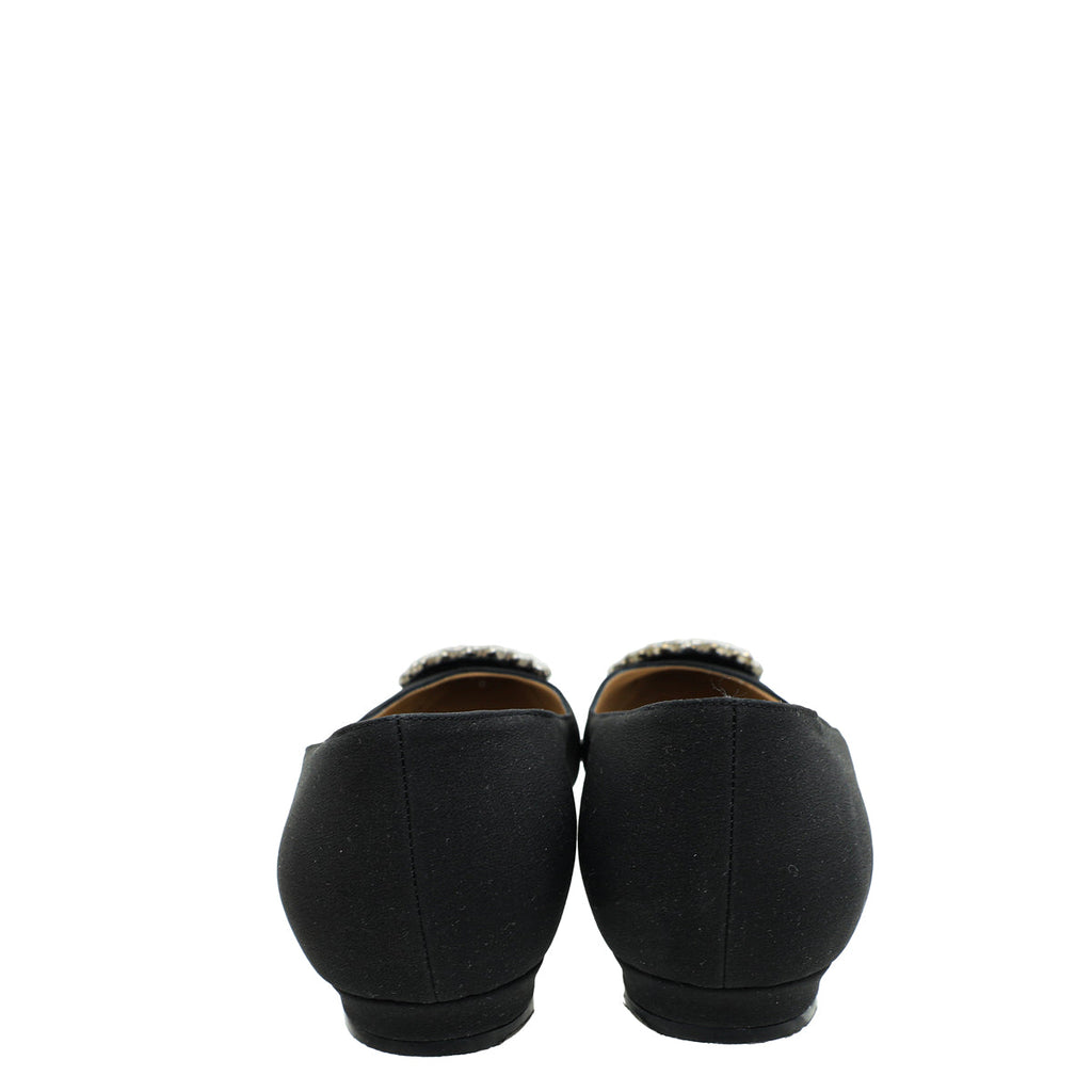 Manolo Blahnik Black Satin Okkava Flat Ballet 38.5