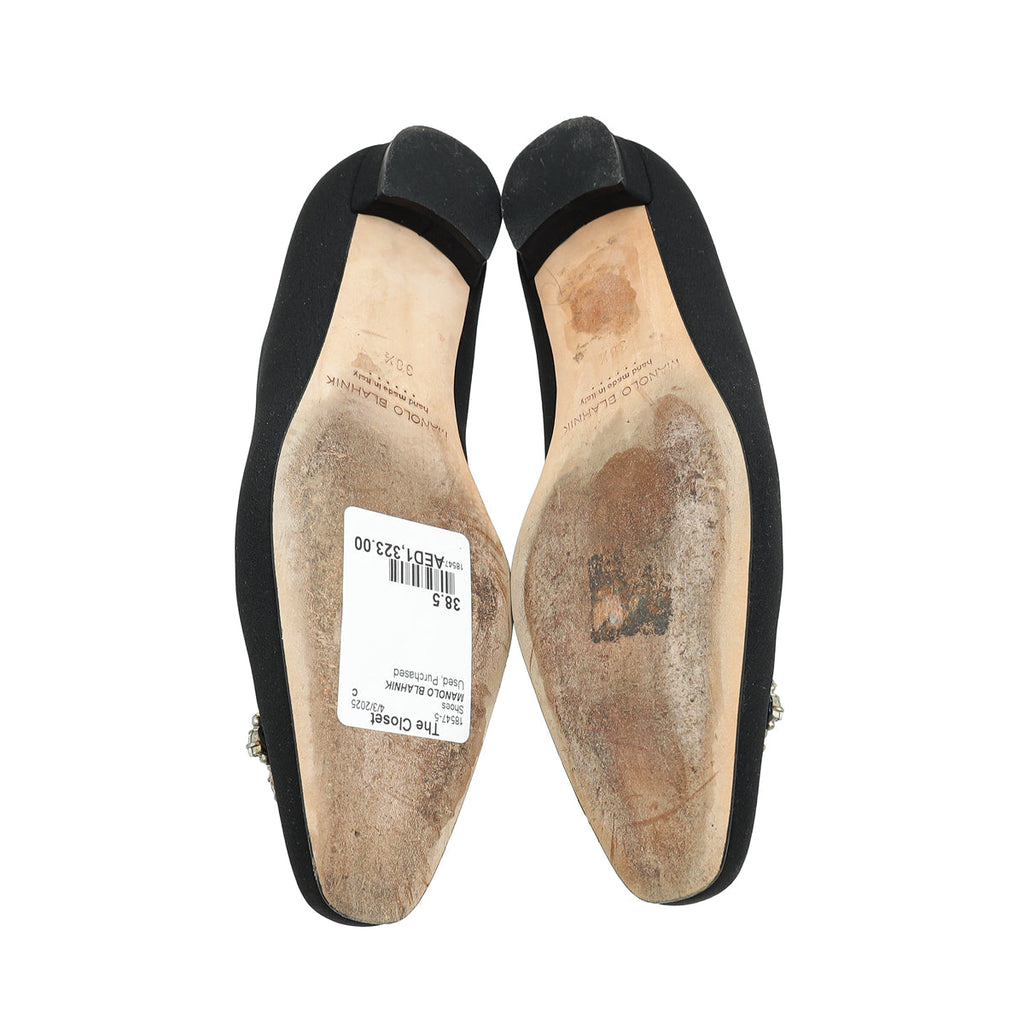 Manolo Blahnik Black Satin Okkava Flat Ballet 38.5