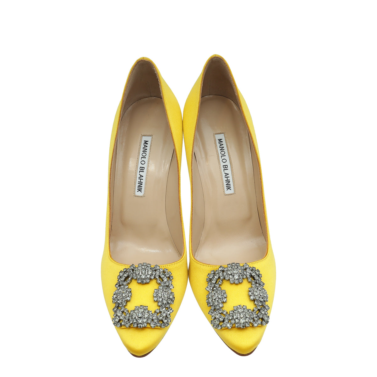 Manolo Blahnik Yellow Hangisi Embellished Satin Pump 38